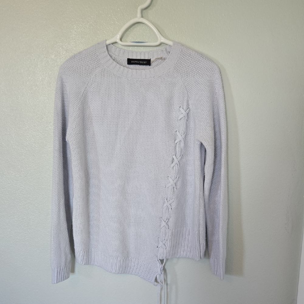 Ivanka Trump | Light Blue Lace Up Sweater Size Small